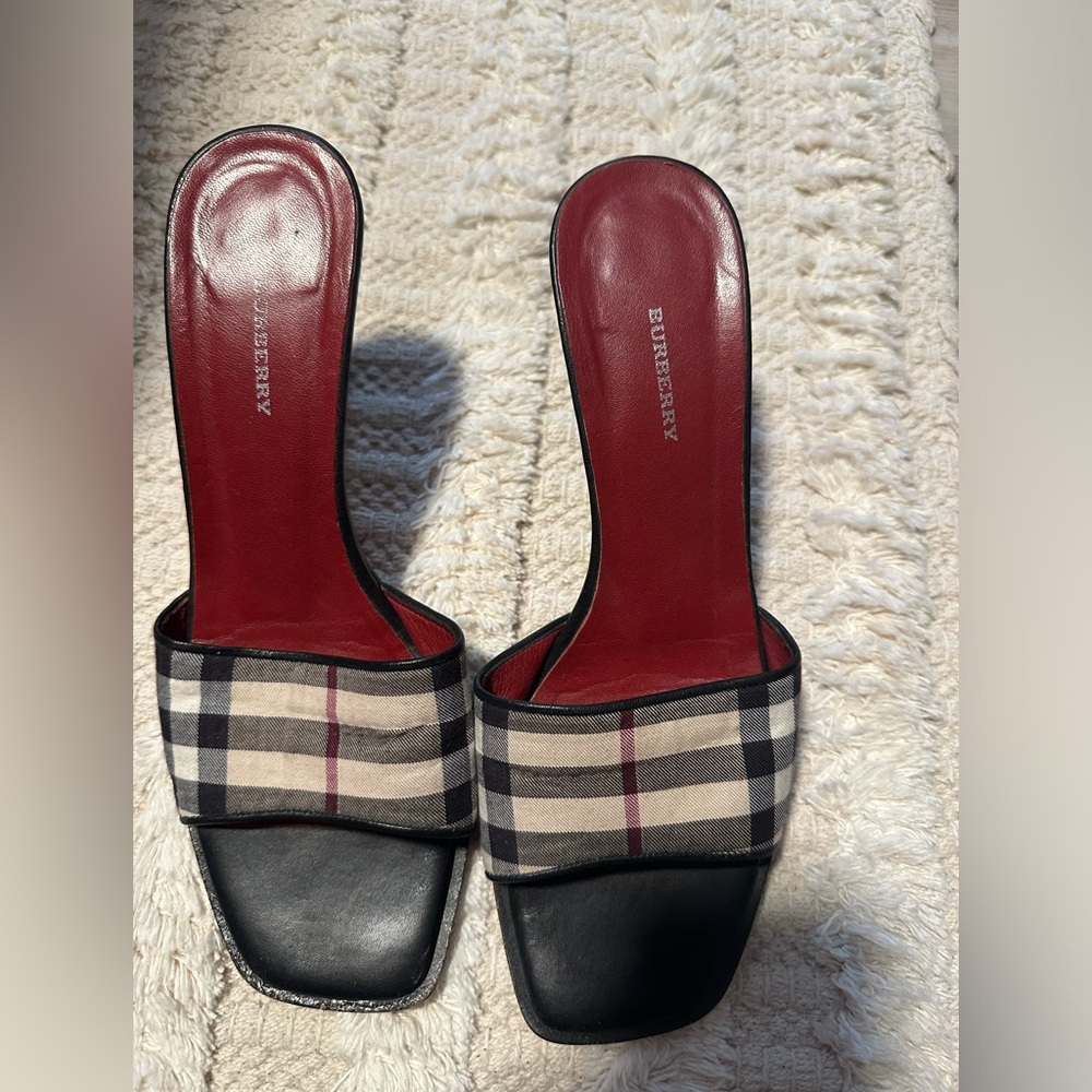 Burberry Black and Red Mules with Iconic Design